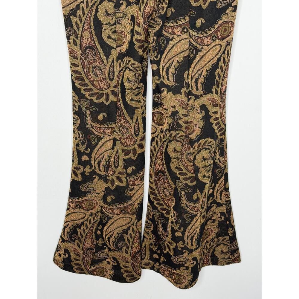 Anthropologie Viviana Jacquard Paisley Flared Trousers Black/Gold Women's US 6 - Picture 10 of 12